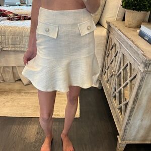 Cream Tweed Mini Skirt with Flared Hem